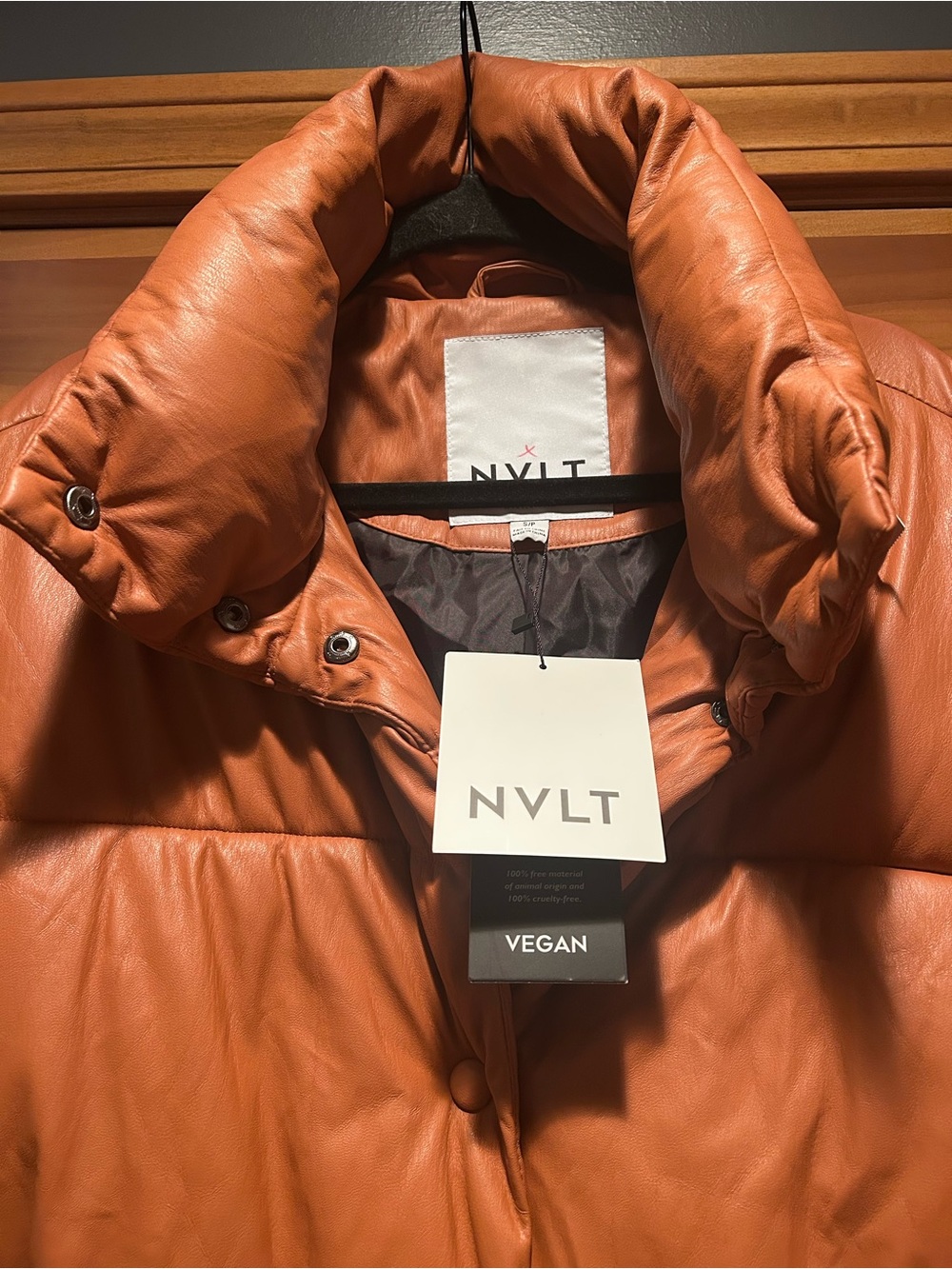 NVLT Vegan Puffer Jacket in Cognac NEW